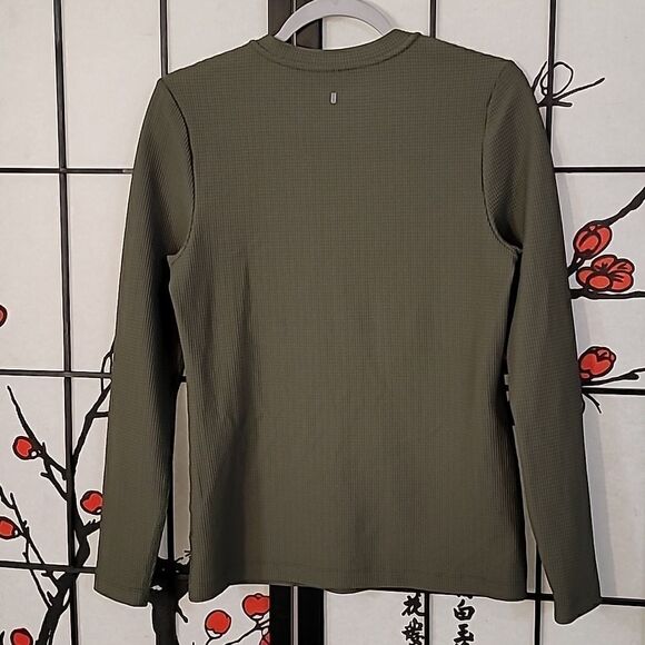 NOBULL Waffle Knit Long Sleeve Olive Army Green Small V Neck - Picture 6 of 8